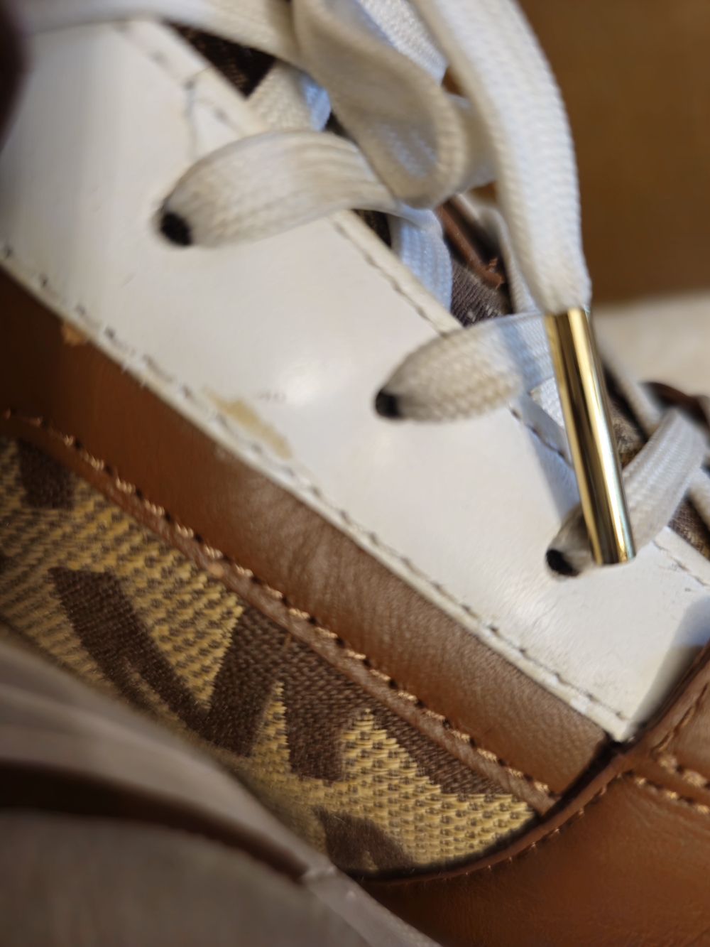 Michael Kors Brown & White MK Logo Wedge Sneakers - Picture 7 of 9